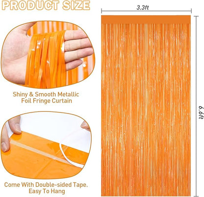 Orange Tinsel Backdrop Foil Fringe Curtains - 2 Packs Door Streamers Backdrop for Birthday Door Decorations, Party Supplies for Bachelorette, Graduation, Christmas, Disco Decor