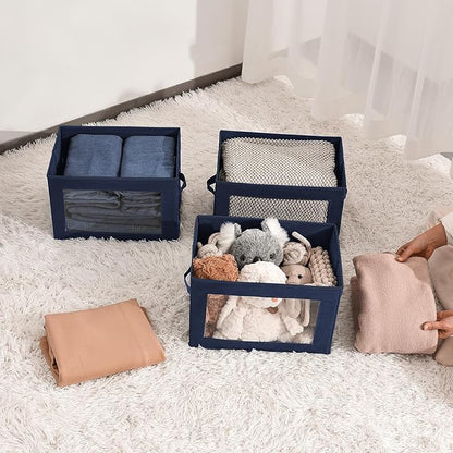 Minimalist 6 Pack Large Fabric Storage Bins with Lids, Navy Blue, 14 Inch. - 6 Count, Ideal for Clothes, Books, CD, Bedroom, Living Room