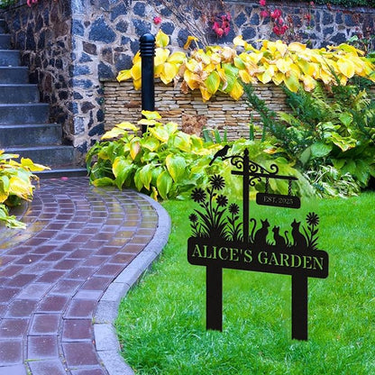 Custom Metal Sign Customized with Name & EST Date, Custom Garden Signs, Floral Yard Signs, Family Name Garden Stake, Personalized Outdoor Decor, Gift for Mother's Day, Mom Grandma Gardener Cat Lover
