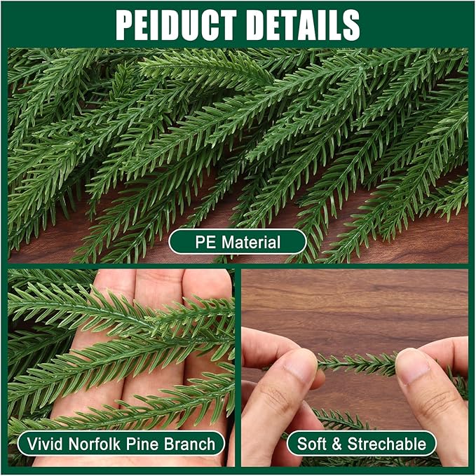 2 Pcs 6Ft Garland Christmas Decorations Norfolk Pine Garland Real Touch Winter Pine Garlands, Green Artificial Faux Greenery Garlands for Table, Mantle, Wall, Outdoor Home Decor Xmas Holiday Seasonal
