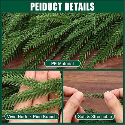 2 Pcs 6Ft Garland Christmas Decorations Norfolk Pine Garland Real Touch Winter Pine Garlands, Green Artificial Faux Greenery Garlands for Table, Mantle, Wall, Outdoor Home Decor Xmas Holiday Seasonal
