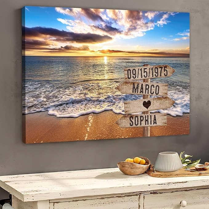 GABITA Personalized Wooden Name Sign Couple Wall Art, Gift for Husband and Wife, Parents, Landscape Picture Frame Gift for Christmas, Boyfriend and Girfriend Valentine Canvas Poster