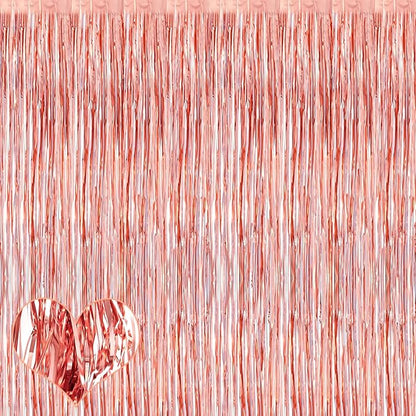 4 Pack Rose Gold Fringe Curtain Backdrop, 3.2Ft x 8.2Ft Metallic Tinsel Foil Fringe Streamers Background for Photo Booth Birthday Wedding Baby Shower Carnival Easter Mother’s Day Party Decorations