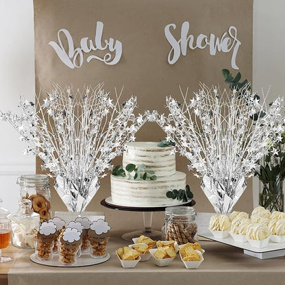 Crowye 18 Pcs Foil Spray Centerpiece Christmas Party Winter Star Table Decoration Burst Metallic Table Centerpieces for Birthday Party Season Holiday(Silver)