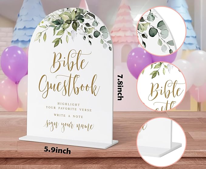 Bible Guestbook Sign, Greenery Gold Bridal Shower Decorations, Wedding Guest Book Alternative, Wedding Signs for Ceremony and Reception, Engagement Party Decor, Wedding Table Acrylic Decor - 37