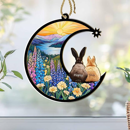 Personalized Bunny Suncatcher – Custom Rabbit Suncatcher with Name, Breed & Multiple Background Options, Pet Loss Sympathy Gift, Memorial Keepsake for Rabbit Lovers (Up to 3 Pets), Easter Decor