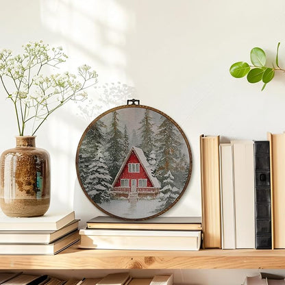 MOTERMATE Winter Farmhouse Wall Art Decor Round Framed, Rustic Winter Canvas Wall Art Artwork Prints, Christmas Snowy Pine Tree Farmhouse Hanging Decor Decorations for Home Living Room, 10x10 Inch