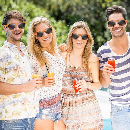 NEBURORA 12 Pack Orange Neon Sunglasses Bulk Retro Colorful Party Glasses for Adult Men Women Birthday Wedding Summer Beach Pool Party Supplies