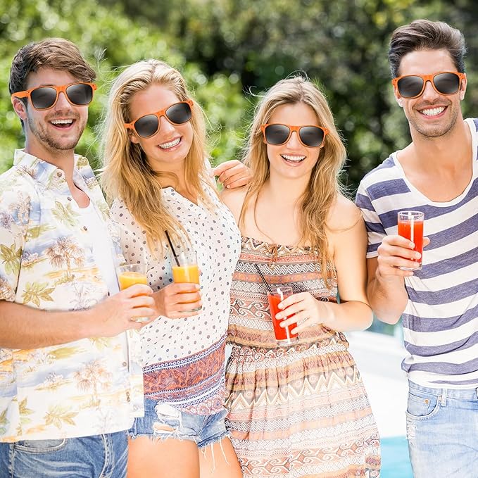 NEBURORA 6 Pack Orange Neon Sunglasses Bulk Retro Colorful Party Glasses for Adult Men Women Birthday Wedding Summer Beach Pool Party Supplies