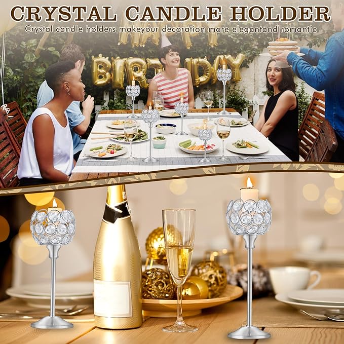Crystal Candle Holders Set of 3 for Wedding Centerpieces Gold Or Silver Candle Holders Bulk Decorative Tealight Candle Holder for Wedding, Party,Table Centerpieces Decoration (Silver, 2 Sets(6 Pcs))
