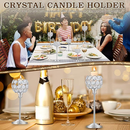 Crystal Candle Holders Set of 3 for Wedding Centerpieces Gold Or Silver Candle Holders Bulk Decorative Tealight Candle Holder for Wedding, Party,Table Centerpieces Decoration (Silver, 2 Sets(6 Pcs))