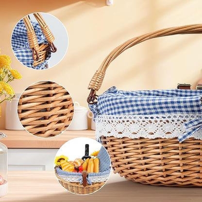 Wicker Picnic Basket Set for 2 with Detachable Table, Utensil Carry Bag,Waterproof Picnic Blanket,Removable Liner Picnic Essentials for Camping,Beach,Birthydas and Family/Couples Gifts