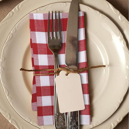 Urban Villa Cloth Napkins Set of 12 20x20 Inches 100% Cotton Napkins Cloth Washable Durable Reusable Absorbent Table Dinner Napkins Cloth for Christmas Hotel Lunch Restaurant Parties- Red White