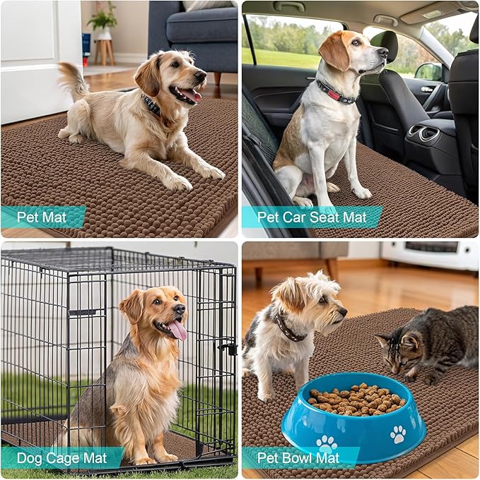 OLANLY Dog Door Mat for Muddy Paws 54x32, Absorbs Moisture and Dirt, Absorbent Non-Slip Washable Doormat, Quick Dry Chenille Mud Mat for Dogs, Entry Indoor Entryway Carpet for Inside Floor, Mocha