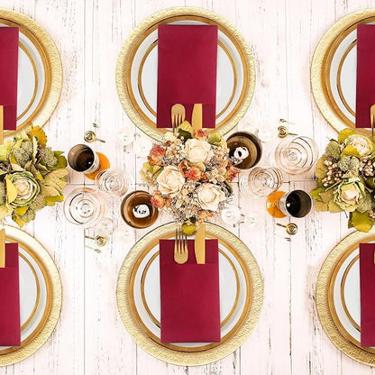 KAMMAK Burgundy Napkins Disposbale Wine Red Cloth like Paper Dinner Napkins with Pocket 100 Pack Guest Hand Towel for Party Decoration, Wedding Reception, Bathroon, Restaurant (16.5 x 16.5 inch)