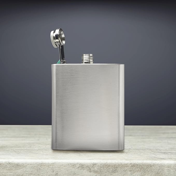 Murano Stainless Steel Hip Flasks 6 oz. Set of 10, Bulk Pack - Screw on Cap, Great for Wedding Party Gifts, Groomsmen Gifts, Outdoor Activities - Silver