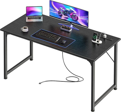 PRAISUN 47 X 20 Inch Office Computer Desk with Power Outlets and USB-C Port, Larger Gaming Desk, for Home Office, Study, Bedroom, Writing Work from Home Table, Metal Frame, Black