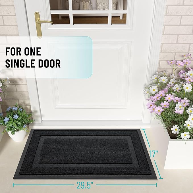 OLANLY Front Door Mat Indoor Outdoor Entrance, Waterproof All-Season, All-Weather Doormat, Sturdy Natural Rubber, Low Profile, Easy Clean Patio Porch Entryway Mat, 47x17, Jet Black