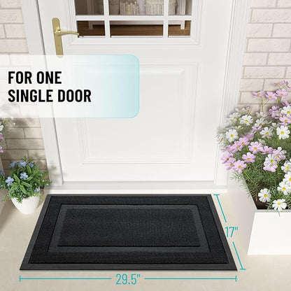 OLANLY Front Door Mat Indoor Outdoor Entrance, Waterproof All-Season, All-Weather Doormat, Sturdy Natural Rubber, Low Profile, Easy Clean Patio Porch Entryway Mat, 71x23, Jet Black