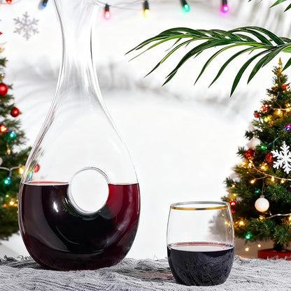 FOCUSLINE 32 Pack 12 OZ Plastic Wine Glasses, Stemless Disposable Wine Cups, Gold Rim Unbreakable Wine Glasses, Reusable Shatterproof Recyclable and BPA-Free Plastic Wine Cups