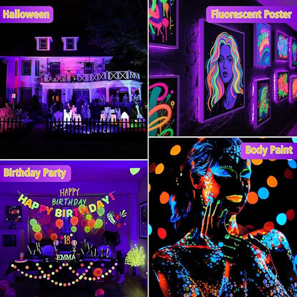 T-SUN 200W Black Lights Outdoor, 3 Brightness Modes Black Light Flood Light with Plug, Halloween Blacklight, IP66 Waterproof LED Flood Light for Glow Party Body Paint Fluorescent Poster Stage