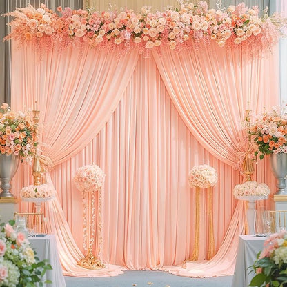 8 Panels Peach Backdrop Curtain for Parties Wedding Wrinkle Free Peach Photo Curtains Backdrop Drapes Fabric Decoration for Baby Shower Birthday Party 40ft(W) x 10ft(H)