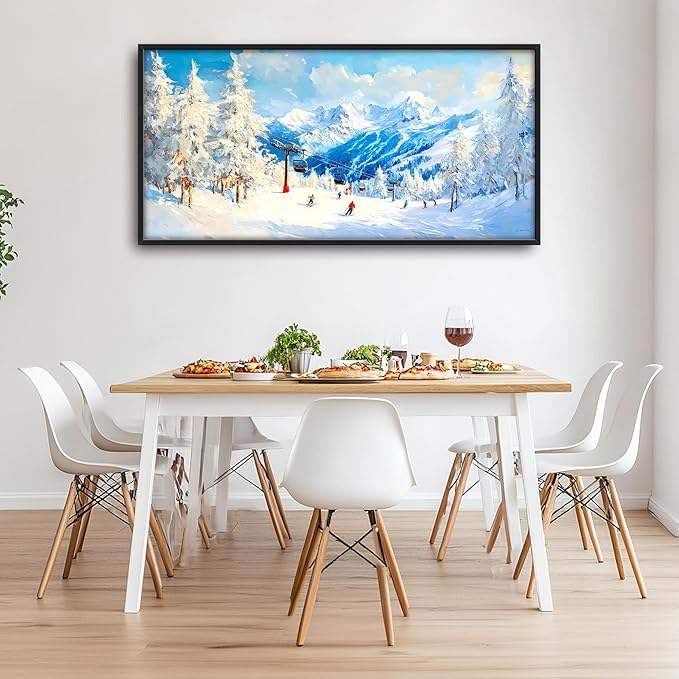 Snow Mountain Large Wall Art Ski Framed Wall Decor for Living Room, Mountains Pictures Oversized Canvas Print Painting Modern Extra Large Framed Artwork for Bedroom Office Home Decor 60"x30"
