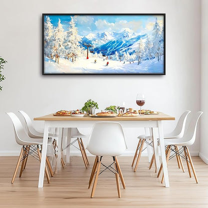 Snow Mountain Large Wall Art Ski Framed Wall Decor for Living Room, Mountains Pictures Oversized Canvas Print Painting Modern Extra Large Framed Artwork for Bedroom Office Home Decor 60"x30"