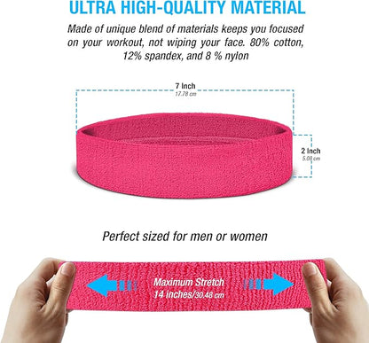 Suddora Workout Headband for Men and Women, Moisture-Wicking Athletic Sweatband, Lightweight Cotton Terry Cloth Bands for Basketball, Tennis, Football, Gym, Running, Cosplay & Costumes