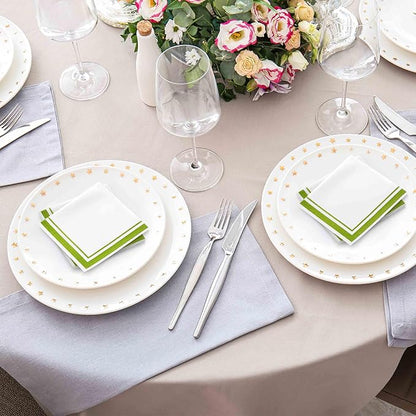 Gift Boutique Light Green and White Cocktail Napkins – 120 Pack 5 x 5 Inch 3-Ply Disposable Lined Beverage Napkins for Parties, Weddings, Events, and Everyday Use