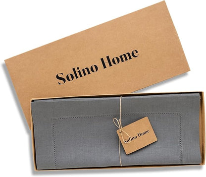 Solino Home Linen Steel Gray Hemstitch Table Runner 36 Inches - 100% Pure Linen Small Table Runner 14 x 36 Inch Ideal for Dresser and Coffee Tables - Classic Hemstitch - Fall, Autumn