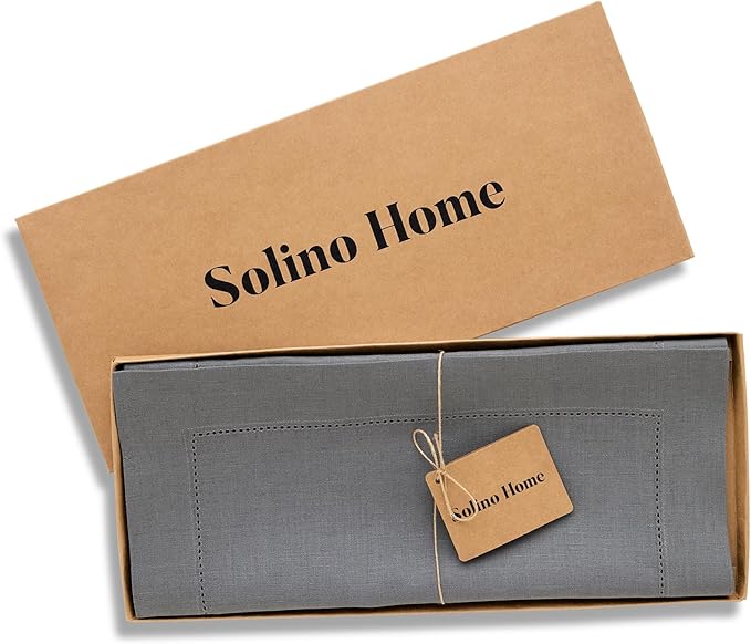 Solino Home Linen Steel Gray Table Runner 72 Inches Long - 100% Pure Linen Hemstitch Table Runner 14 x 72 Inch for Dresser, Dining, Fall, Autumn - Classic Hemstitch