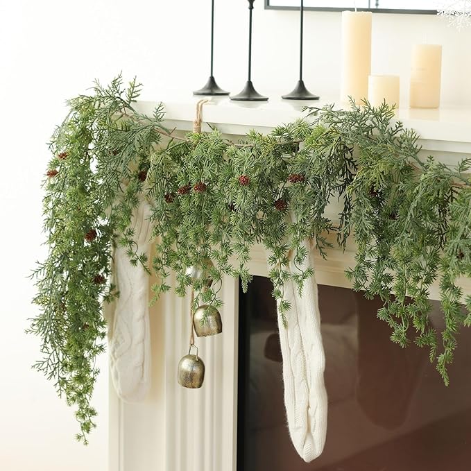 MIZII Christmas Garlands 6 Feet Artificial Pine Garland with Pinecone Hanging Plant Pines Vine Greenery Garland Christmas Decorations for Xmas Fireplace Mantle Home Decor Indoor Outdoor (Hanging Pine)