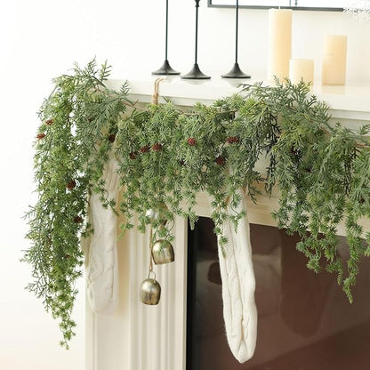 MIZII Christmas Garlands 6 Feet Artificial Pine Garland with Pinecone Hanging Plant Pines Vine Greenery Garland Christmas Decorations for Xmas Fireplace Mantle Home Decor Indoor Outdoor (Hanging Pine)