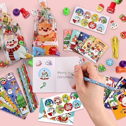 Shemira Classroom Gifts for Students, 192PCS Christmas' School Stationery Set, Christmas Party Favors, Assorted Goodie Bag Stocking Stuffers, Xmas Gifts Toys Reward Prizes for Kids