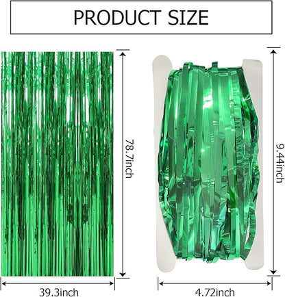 10 Pack Green Streamers Backdrop Jungle Party Decorations Foil Fringe Backdrop Curtains Photo Booth Backdrop for Birthday Dinosaur Animal St Patrick's Day Football Christmas Party Decorations