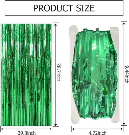 2 Pack Green Streamers Backdrop Jungle Party Decorations Foil Fringe Backdrop Curtains Photo Booth Backdrop for Birthday Dinosaur Animal St Patrick's Day Football Christmas Party Decorations