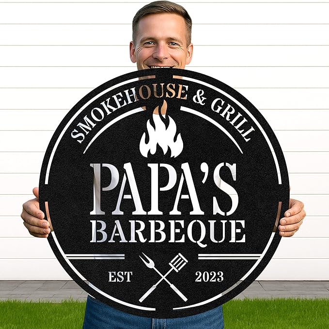 Personalized BBQ Corner Metal Sign, Custom Grill Name Cut Wall Art for Outdoor Kitchen, Rustic Patio and Backyard Gift