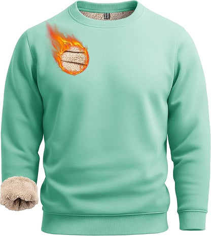 Boladeci Men's Full Sherpa Lined Crewneck Sweatshirts Heavy-weight Fleece Pullover Thick Thermal Long Sleeve Cotton