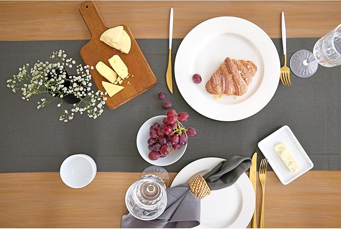 Solino Home Linen Steel Gray Hemstitch Table Runner 48 Inches - 100% Pure Linen Small Table Runner 14 x 48 Inch Ideal for Dresser and Coffee Tables - Classic Hemstitch - Fall, Autumn