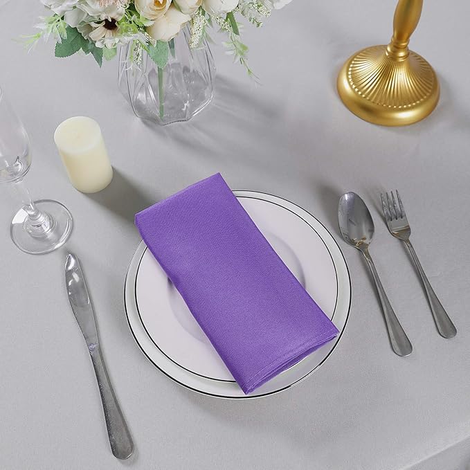 Cloth Napkins 20x20 inch Washable Polyester Dinner Napkins Soft Table Napkins for Wedding Party Dining Banquet(Purple,25PCS)