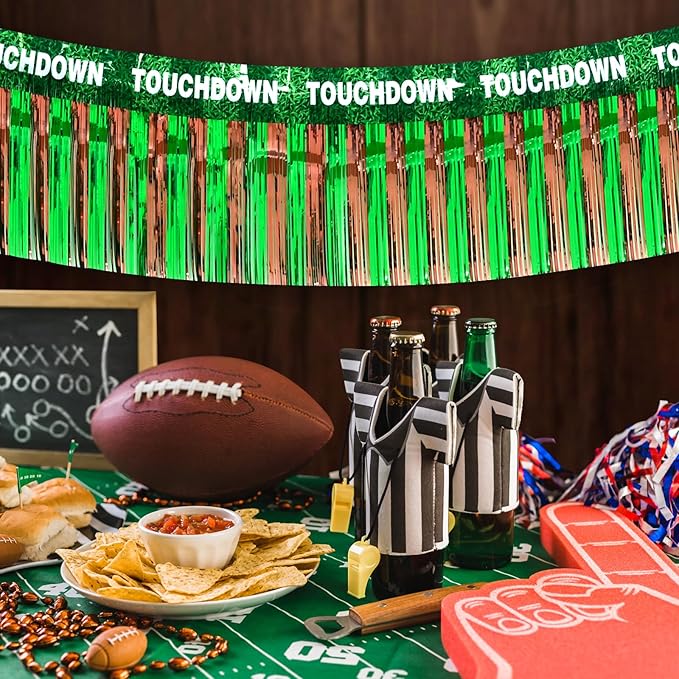 LOLStar Super Ball Party Decorations 2Packs 39 Feet Foil Fringe Garland Football Themed Tinsel Streamers Green Brown Metallic Hanging Backdrop Banner Table Skirts Parade Floats Super Ball Sunday Party
