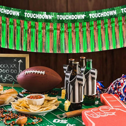 LOLStar Super Ball Party Decorations 2Packs 39 Feet Foil Fringe Garland Football Themed Tinsel Streamers Green Brown Metallic Hanging Backdrop Banner Table Skirts Parade Floats Super Ball Sunday Party