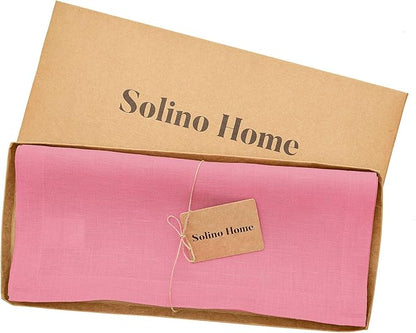 Solino Home Linen Table Runner 72 Inches Long - 100% Pure Linen Pink Carnation Table Runner 14 x 72 Inch - Fete