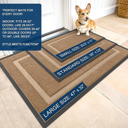 OLANLY Front Door Mat Indoor Outdoor Entrance, Waterproof All-Season, All-Weather Doormat, Sturdy Natural Rubber, Fade Resistant, Low Profile, Easy Clean Patio Porch Entryway Mat, 47x32, Light Brown