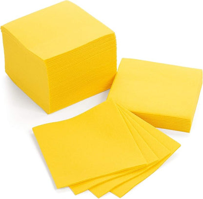 AH AMERICAN HOMESTEAD Paper Cocktail Napkins - Linen-Like Disposable Beverage Bar Napkins 4.75" x 4.75" - Bulk Square Napkins - Ideal for Party or Wedding (Yellow -100 Count)