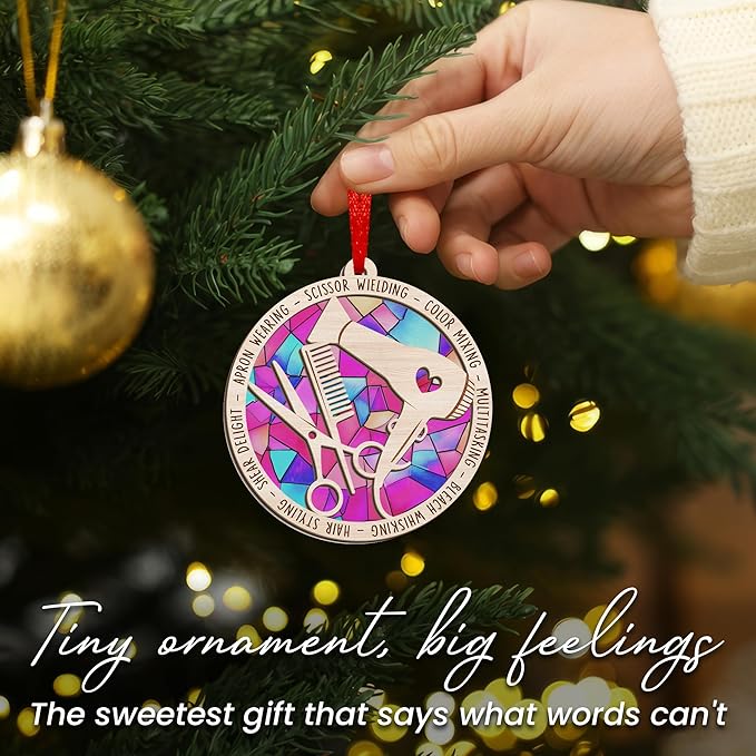 FLAGWIX Christmas Hairstylist Gifts Women - Suncatcher Hairdresser Christmas Ornaments 2025 for Tree Decorations - Hair Stylist Ornament, Hair Stylist Gifts for Hairdressers Female Barbers Beauticians