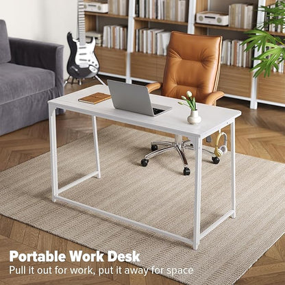 WOHOMO Folding Desk, 47.2" Foldable Computer Desk for Bedroom, Space Saving Computer Table Writing Workstation for Home Office, Easy Assembly, White