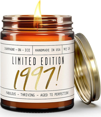 28th Birthday Gifts for Women - 'Limited Edition 1997' Soy Candle, w/Champagne on Ice I 28 Birthday Gifts for Women I 28th Gift for Her Ideas I 9oz Reusable Jar, 50Hr Burn, Made in USA