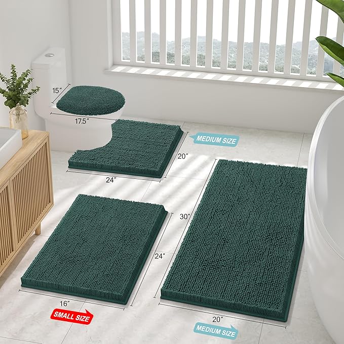 Smiry Luxury Chenille Toilet Rugs U-Shaped 24x20, Soft Absorbent Non-Slip Contour Bathroom Rugs for Toilet, Machine Washable Contoured Bath Mats, Green